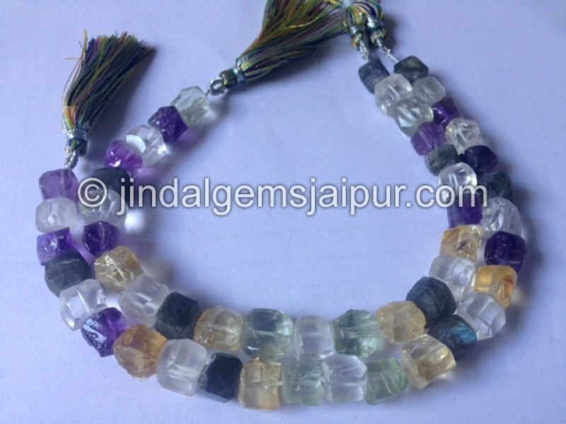 Multi Stone Hammered Cube Shape Beads